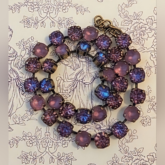 Purple Iris and Burgundy Austrian Crystals Necklace & Earrings in Brass - Picture 1 of 7